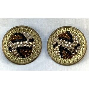 Richard Kerr Round Disc Circle Crystal Clip On Earrings Vintage